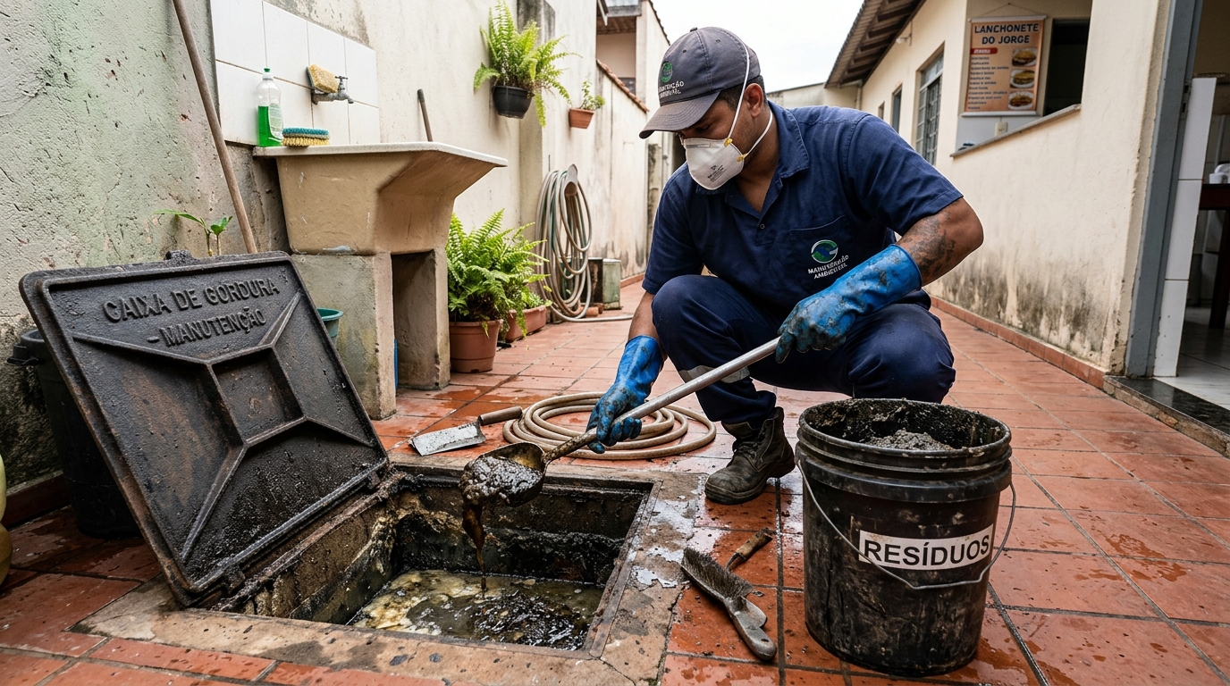 Remoção de resíduos da caixa de gordura em Contagem‑MG